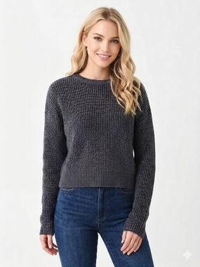Charcoal Crewneck Ribbed Women's Cropped Sweater NEW